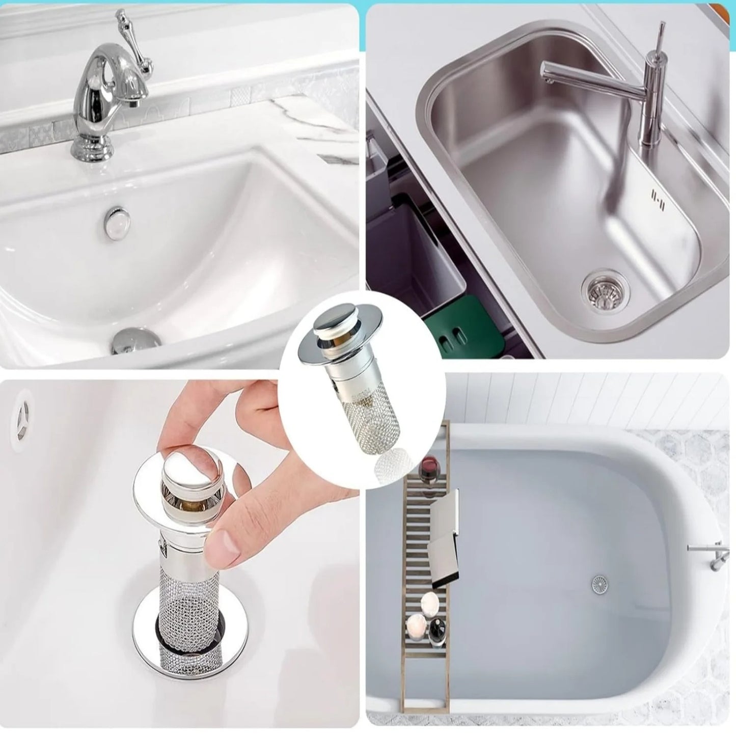AquaShield InoxFlow™ – Pack 3 filtres de drain anti-bouchon en acier inoxydable