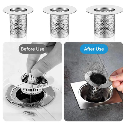 AquaShield InoxFlow™ – Pack 3 filtres de drain anti-bouchon en acier inoxydable